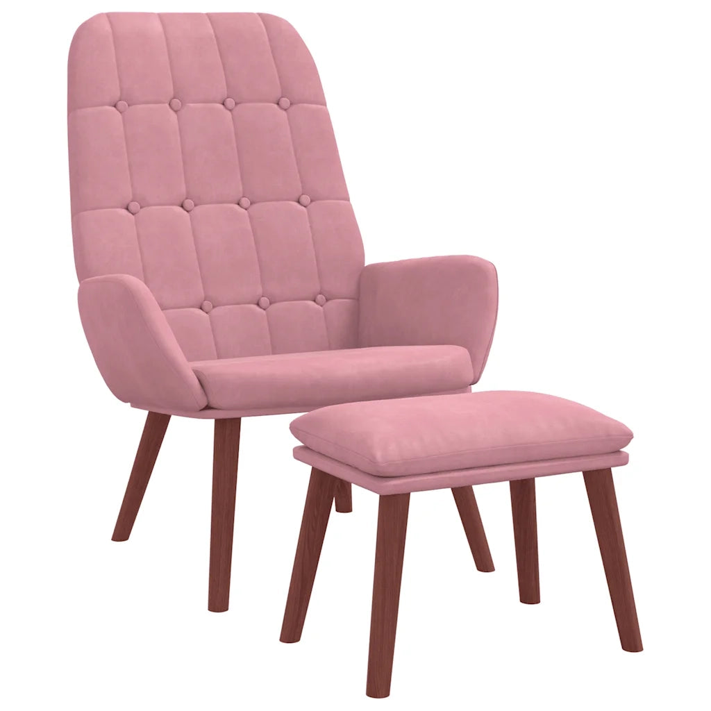 Divano Sedia-Poltrona Relax con Poggiapiedi Rosa in Velluto 409959