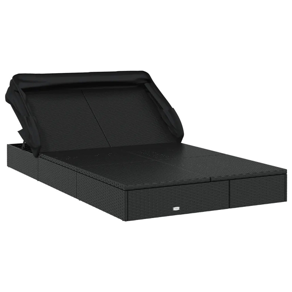 Lettino Doppio Tetto Pieghevole Nero 213x118x97 cm Polyrattancod mxl 121655