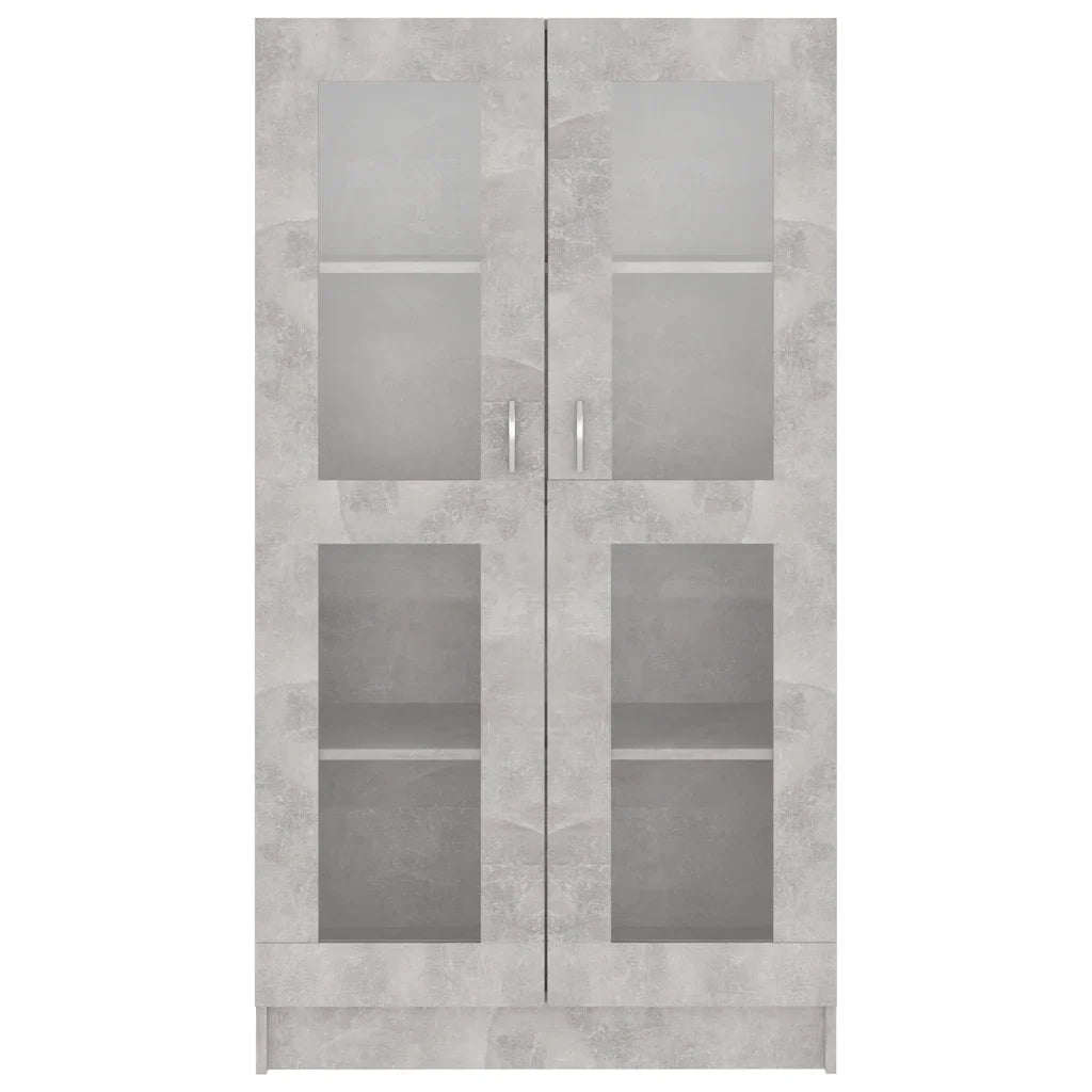 Vetrina classica 82,5 x 30,5 x 150 cm con 4 scomparti stile pulito legno composito grigio cemento 02_0047758