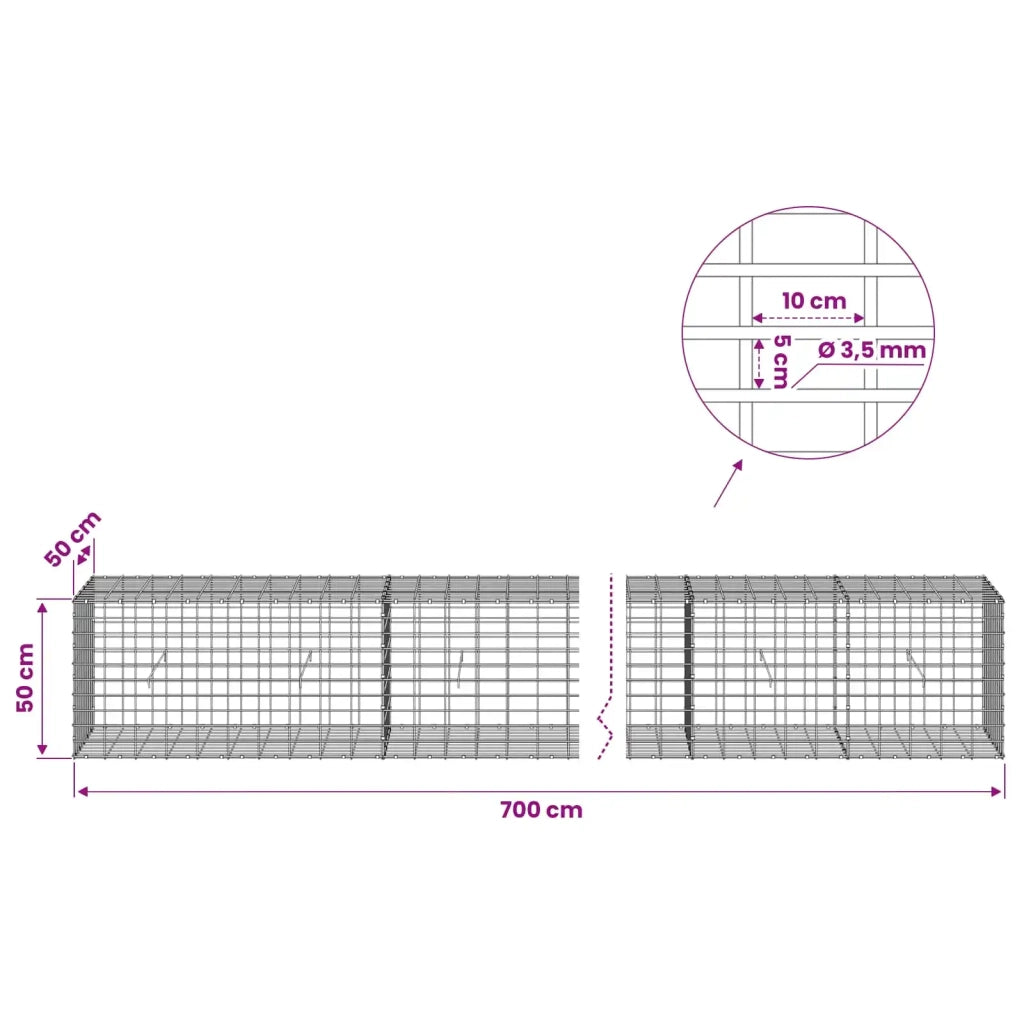 Gabione con Filo da 3,5 mm e Rete da 5x10 cm 700x50x50 cm 3462800