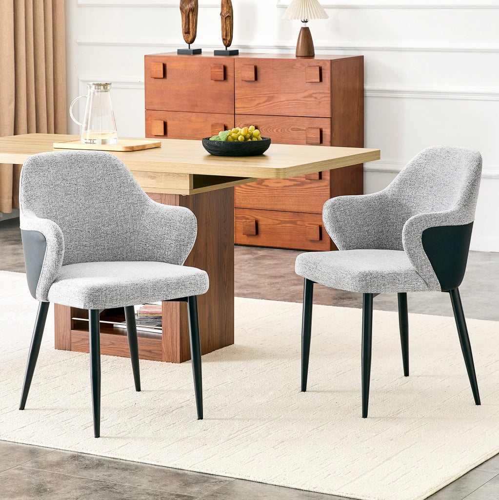 Set di 2 sedie da pranzo 83 cm con schienale avvolgente in tessuto e metallo grigio nero