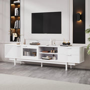 Mobile porta TV moderno con 2 ante e 2 cassetti in truciolare e vetro temperato bianco 200 × 40 × 50,5 cm