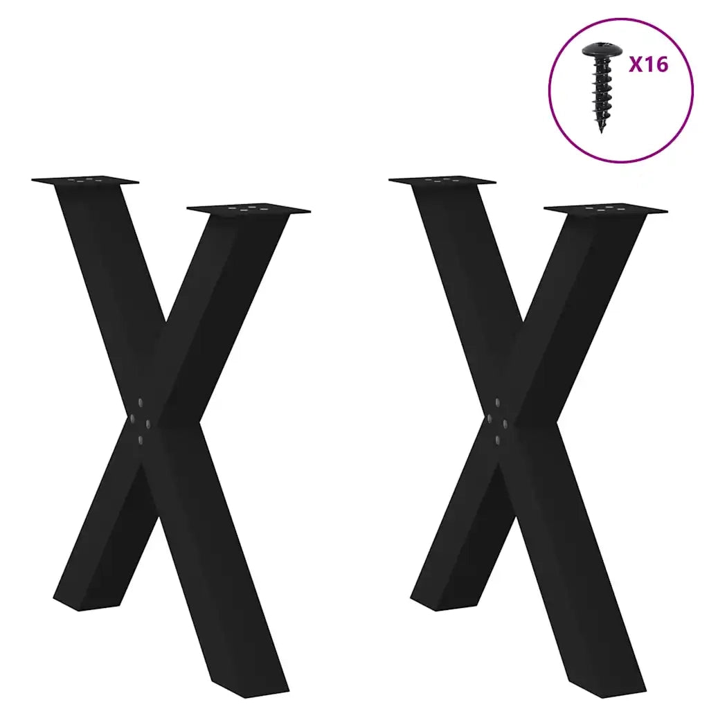 Gambe per tavolo da pranzo a forma di X 2 pz nere 70x(72-73) cm in acciaio 4012976