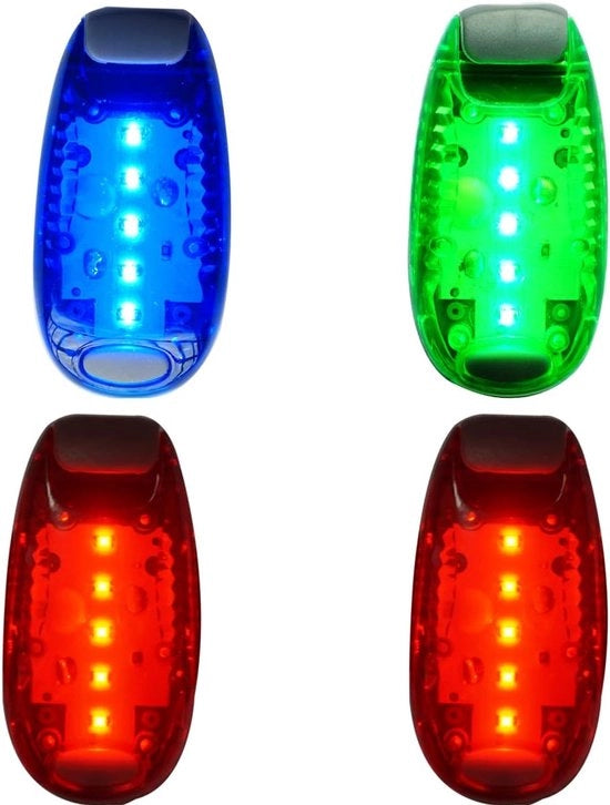 Luce di Emergenza per Bicicletta (4 Pezzi) - Stroboscopico + Clip-on + Riflettente - Lampada di Sicurezza / Accessorio per Bicicletta / Lampada per Corridori / Lampada di Sicurezza per Animali - Ideale per Bicicletta, Camminata, Corsa e Sicurezza Notturna