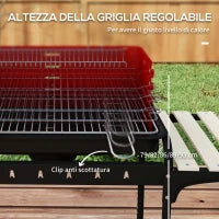 Barbecue a Carbonella con Griglia Regolabile e 3 Ripiani in Metallo Legno, 103x47x95 cm, Rosso