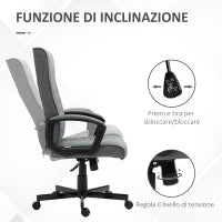 Sedia da Ufficio Girevole con Funzione Dondolo e Altezza Regolabile, 65x72x102-112.5cm, Grigio