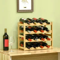Scaffale Portabottiglie Vino a 4 Livelli per 16 Bottiglie in Legno di Bambù, 43x23.5x38cm