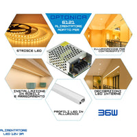 Alimentatori in metallo 12v per strisce led vari wattaggi *** potenza 36w, confezione 1