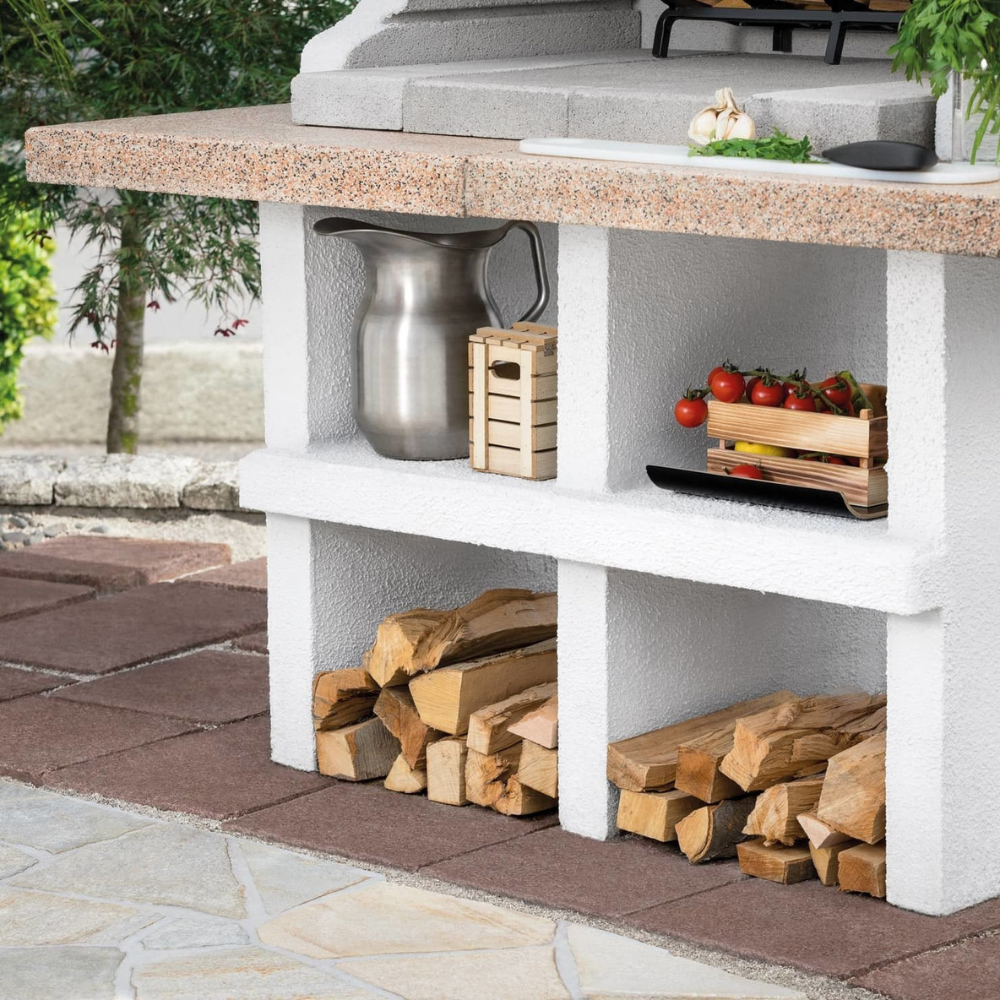 Barbecue in cemento pianosa rosso piano effetto granito maxi griglia refrattario