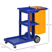 Carrello Pulizie a 3 Ripiani con Ganci e Sacco da 100L, 121x50.5x96.5 cm, Blu Giallo e Grigio