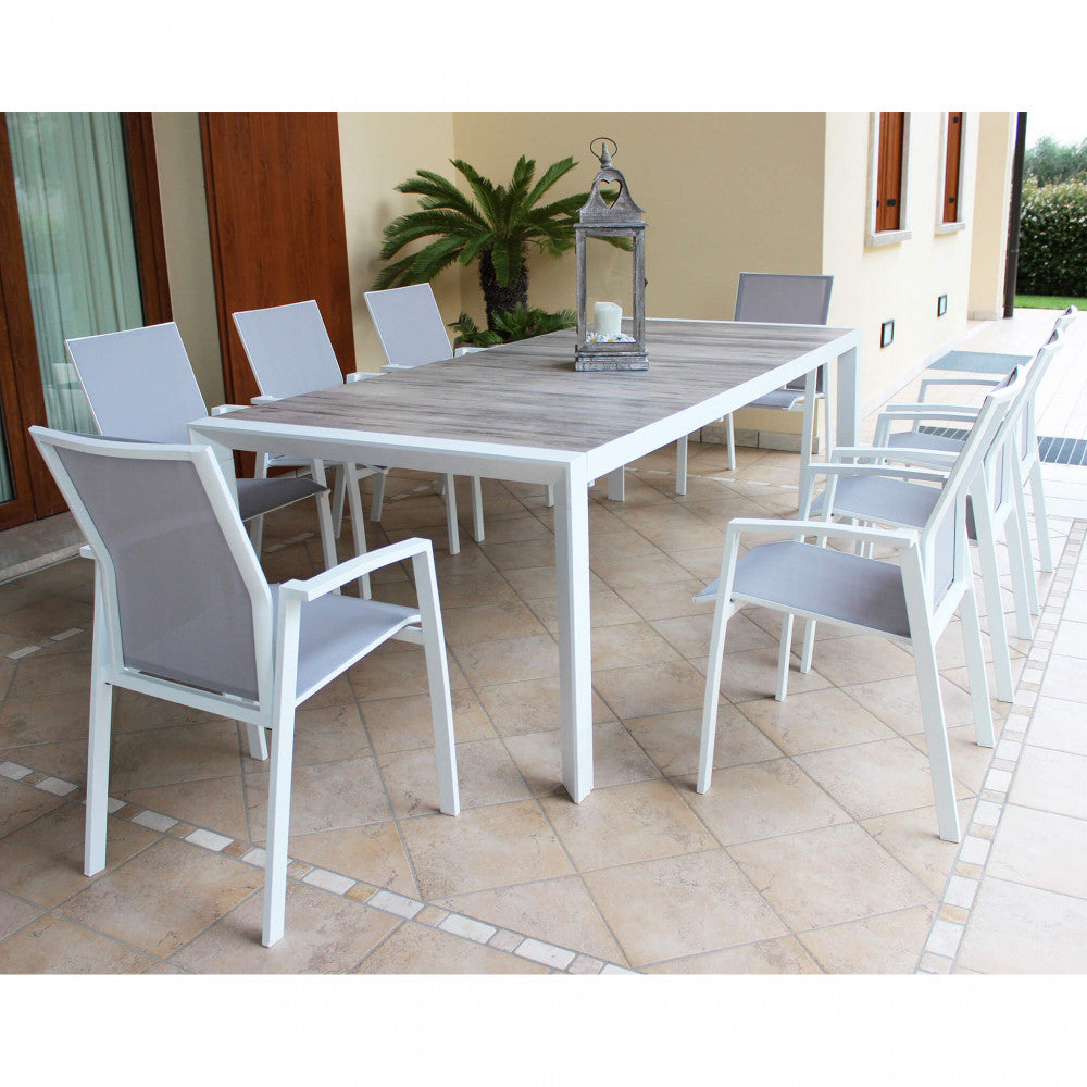 Tavolo Alluminio E Gres Bianco Portland 175/235X100 Cm