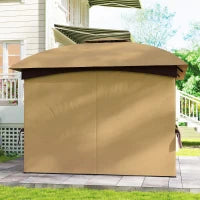 Gazebo da Giardino 3.4x3.4m con Pareti, Protezione UV e Tetto a 2 Livelli, Beige