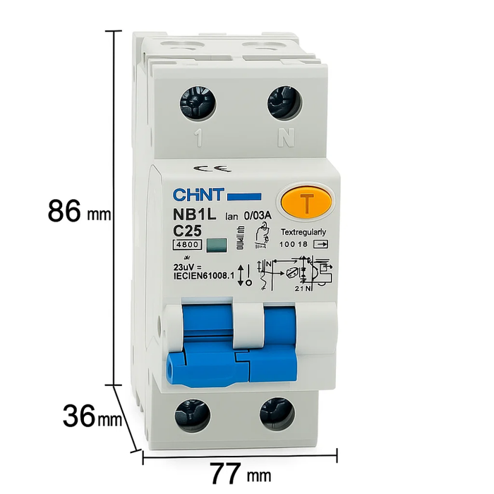 Chint serie nb1l1 interruttore magnetotermico differenziale 1p+n alta protezione *** ampere 25 ampere, confezione 1