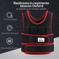 Giubbotto Zavorrato 20kg Unisex 38 Pesi Singoli, Imbottitura, Chiusure, Nero e Rosso