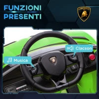 Macchina Elettrica per Bambini a 12V Licenza Lamborghini con Clacson e Telecomando, 107.5x63x42 cm, Verde