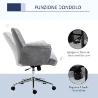 Sedia da Ufficio Ergonomica Altezza Regolabile e Dondolo, Rivestimento in Microfibra, 67x69x92-102cm, Grigio Chiaro