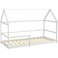 Letto per Bambini a Casetta con Barriere di Protezione, Età 3-8 Anni, 196x97.5x135cm, Bianco
