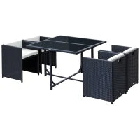 Set Mobili da Giardino 5pz Set Tavolo da Pranzo con 4 Sedie con Cuscini Combinabili a Rettangolo, Nero, 109x109x72 cm