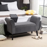 Panca Contenitore Imbottita per Camera in Tessuto Vellutato con Braccioli, 111.5x41x65cm - Grigio