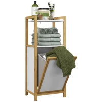 Mobile in Bambù con Cesto per il Bucato Bagno Risparmio Spazio, 2 Mensole, Dim, 40 L x 30 L x 86,5 H cm