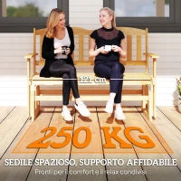 Panchina da Giardino a Dondolo da 2 Posti con Braccioli in Legno di Abete, 132x51x95.5cm, Colore Legno