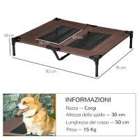 Brandina per Cani in Metallo e Tessuto Oxford Traspirante, 92x76x18 cm Marrone e Nero