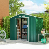 Casetta da Giardino Porta Utensili in Lamiera con Porte Scorrevoli, 213x130x185cm, Verde