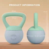 Kettlebell 4 kg in Plastica con Riempimento di Sabbia Metallica e Impugnatura Antiscivolo per Allenamento a Casa 19x15x25 cm Verde e Grigio