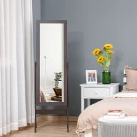 Specchio da Terra Grande con Inclinazione Regolabile per Camera da Letto, 47L x 46l x 148H cm, in Legno, Marrone Scuro