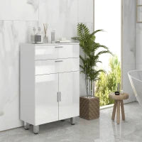 kleankin Mobile Bagno con 2 Cassetti e Armadietto con Ripiano Regolabile, in Legno, 60x30x93 cm, Bianco
