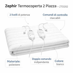 Zephir termocoperta elettrica in poliestere per riscaldamento letto *** numero posti 2 piazze, confezione 1