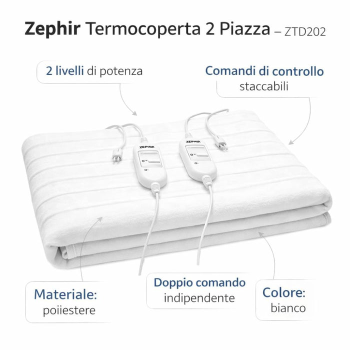 Zephir termocoperta elettrica in poliestere per riscaldamento letto *** numero posti 2 piazze, confezione 1