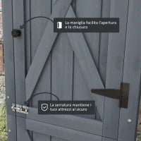 Casetta Porta Attrezzi a 3 Ripiani in Legno da Abete con Tetto in Metallo, 45x45x160 cm, Grigio