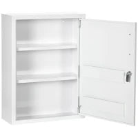 kleankin Armadietto Medicinali a Parete con 2 Ripiani e 2 Chiavi, in Acciaio, 40x15x53.5 cm, Bianco