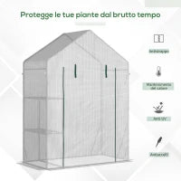 Serra da Giardino in PE e Acciaio per Esterni con 2 Scaffali e Porta Avvolgibile, 143x73x195 cm, Bianco