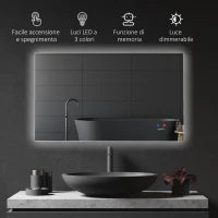 kleankin Specchio Bagno con Luce LED, Sistema Anti-Appannamento e Tasti Touch, 90x60cm, Argento