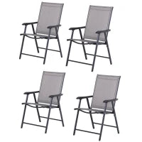 Set 4 Sedie Pieghevoli da Esterni in Acciaio e Texteline Per Giardino Veranda Terrazzo, Grigio, 58 x 64 x 94cm