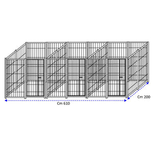 3 box in linea in rete per cani perimetrali ciascuno da 2x2 metri con zincatura a caldo