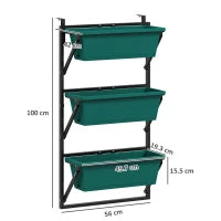 Fioriera da Esterno Verticale e 3 Vasi per Piante in Plastica con Fori di Drenaggio, 56x42x100 cm, Verde