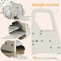Sgabello per Bambini 2-5 Anni a 3 Gradini in HDPE, 43x42x65.5 cm, Grigio e Bianco Crema