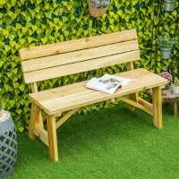 Panchina da Giardino in Legno 2 Posti a Doghe con Schienale Alto, 116x56x80cm, Colore Naturale