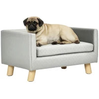Divanetto per Cani e Gatti Stile Scandinavo con Cuscino Imbottito in Velluto e Legno, 64x45x36cm, Grigio