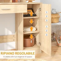 Toeletta da Camera con Armadietto, Cassetto, Specchio per Trucco e Ripiani Aperti, 90x38x138 cm, Acero