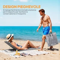 Set 2 Sdraio da Spiaggia con Schienale Regolabile su 5 Livelli, Poggiatesta e Borsa da Viaggio, Lettini Spiaggia Pieghevoli in Acciaio e PE, 134x48x33-43 cm, Grigio