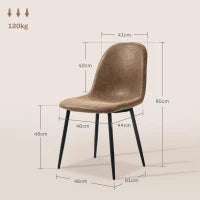 Set 4 Sedie da Pranzo Stile Vintage in Finta Pelle PU con Seduta Ampia e Gambe in Acciaio, Marrone