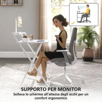 Scrivania Pieghevole con Ripiano per Monitor, 81.5x62x86.5 cm, Bianco