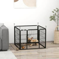 Recinto per Cani Pieghevole in Metallo, per Interno ed Esterno con Porta e Picchetti, 82x82x60cm Grigio