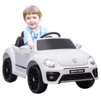 Outsunny Auto Elettrica per Bambini VW Maggiolino, 3-5 km/h, con Telecomando e Musica, Bianco