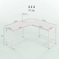 Scrivania Angolare a L con Piedini Regolabili, in Legno e Acciaio, 150x150x76 cm, Bianca