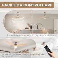 Ventilatore da Soffitto con Luce LED Bianca a 6 Velocità e Timer, in Metallo e Acrilico, Ø132 x 43A cm
